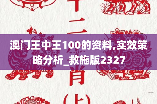 澳门王中王100的资料,实效策略分析_救施版2327