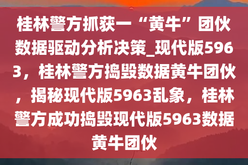 桂林警方抓获一“黄牛”团伙数据驱动分析决策_现代版5963，桂林警方捣毁数据黄牛团伙，揭秘现代版5963乱象，桂林警方成功捣毁现代版5963数据黄牛团伙