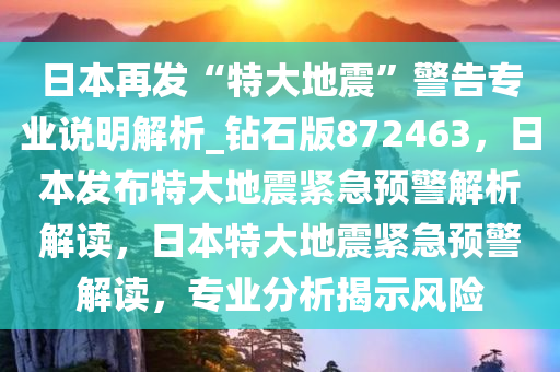 日本再发“特大地震”警告专业说明解析_钻石版872463，日本发布特大地震紧急预警解析解读，日本特大地震紧急预警解读，专业分析揭示风险