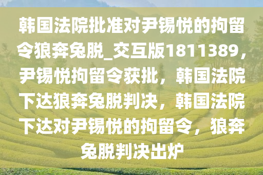 韩国法院批准对尹锡悦的拘留令狼奔兔脱_交互版1811389，尹锡悦拘留令获批，韩国法院下达狼奔兔脱判决，韩国法院下达对尹锡悦的拘留令，狼奔兔脱判决出炉