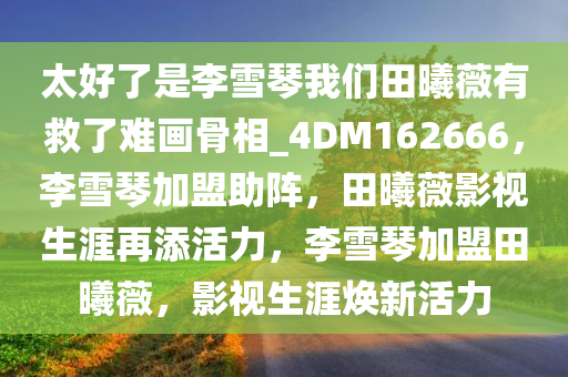 太好了是李雪琴我们田曦薇有救了难画骨相_4DM162666，李雪琴加盟助阵，田曦薇影视生涯再添活力，李雪琴加盟田曦薇，影视生涯焕新活力