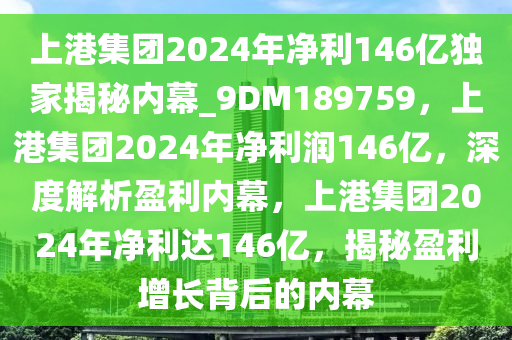 上港集团2024年净利146亿独家揭秘内幕_9DM189759，上港集团2024年净利润146亿，深度解析盈利内幕，上港集团2024年净利达146亿，揭秘盈利增长背后的内幕