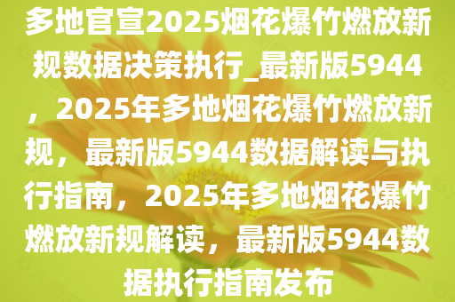 多地官宣2025烟花爆竹燃放新规数据决策执行_最新版5944，2025年多地烟花爆竹燃放新规，最新版5944数据解读与执行指南，2025年多地烟花爆竹燃放新规解读，最新版5944数据执行指南发布