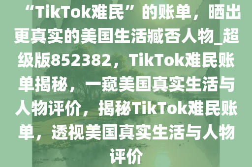 “TikTok难民”的账单，晒出更真实的美国生活臧否人物_超级版852382，TikTok难民账单揭秘，一窥美国真实生活与人物评价，揭秘TikTok难民账单，透视美国真实生活与人物评价