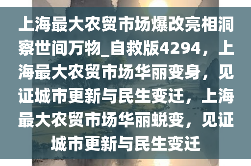 上海最大农贸市场爆改亮相洞察世间万物_自救版4294，上海最大农贸市场华丽变身，见证城市更新与民生变迁，上海最大农贸市场华丽蜕变，见证城市更新与民生变迁