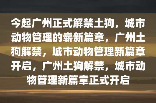 今起广州正式解禁土狗，城市动物管理的崭新篇章，广州土狗解禁，城市动物管理新篇章开启，广州土狗解禁，城市动物管理新篇章正式开启