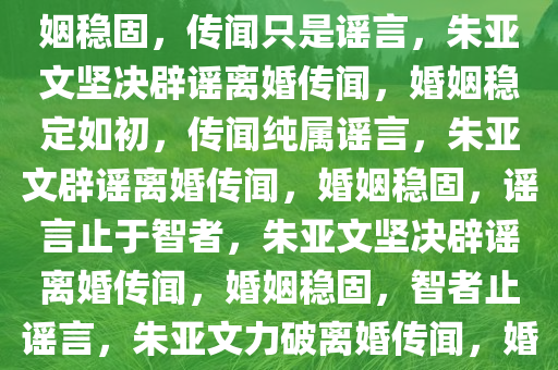 朱亚文方坚决否认离婚传闻，婚姻稳固，传闻只是谣言，朱亚文坚决辟谣离婚传闻，婚姻稳定如初，传闻纯属谣言，朱亚文辟谣离婚传闻，婚姻稳固，谣言止于智者，朱亚文坚决辟谣离婚传闻，婚姻稳固，智者止谣言，朱亚文力破离婚传闻，婚姻稳固，谣言止于智者