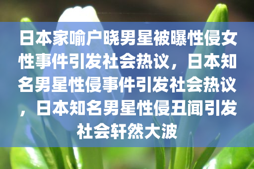 日本家喻户晓男星被曝性侵女性事件引发社会热议，日本知名男星性侵事件引发社会热议，日本知名男星性侵丑闻引发社会轩然大波