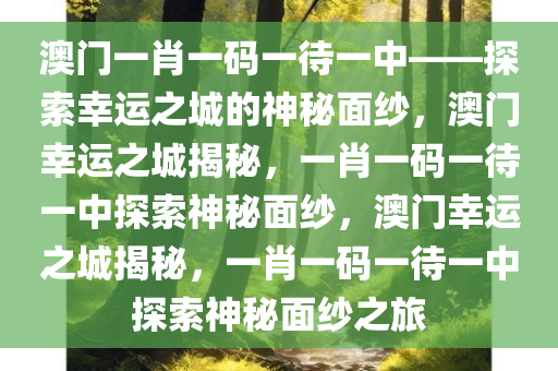 澳门一肖一码一待一中——探索幸运之城的神秘面纱，澳门幸运之城揭秘，一肖一码一待一中探索神秘面纱，澳门幸运之城揭秘，一肖一码一待一中探索神秘面纱之旅