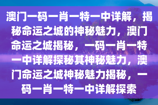 澳门一码一肖一特一中详解，揭秘命运之城的神秘魅力，澳门命运之城揭秘，一码一肖一特一中详解探秘其神秘魅力，澳门命运之城神秘魅力揭秘，一码一肖一特一中详解探索