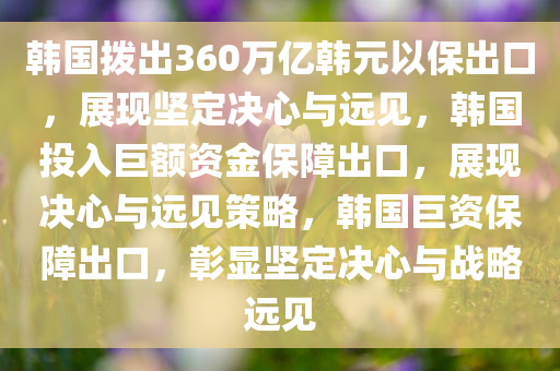 韩国拨出360万亿韩元以保出口，展现坚定决心与远见，韩国投入巨额资金保障出口，展现决心与远见策略，韩国巨资保障出口，彰显坚定决心与战略远见