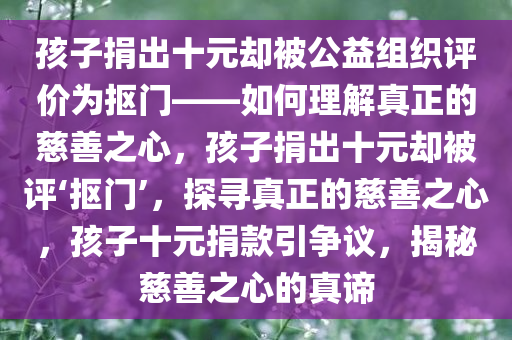 孩子捐出十元却被公益组织评价为抠门——如何理解真正的慈善之心，孩子捐出十元却被评‘抠门’，探寻真正的慈善之心，孩子十元捐款引争议，揭秘慈善之心的真谛