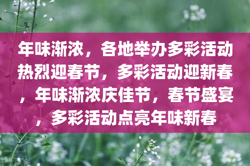 年味渐浓，各地举办多彩活动热烈迎春节，多彩活动迎新春，年味渐浓庆佳节，春节盛宴，多彩活动点亮年味新春