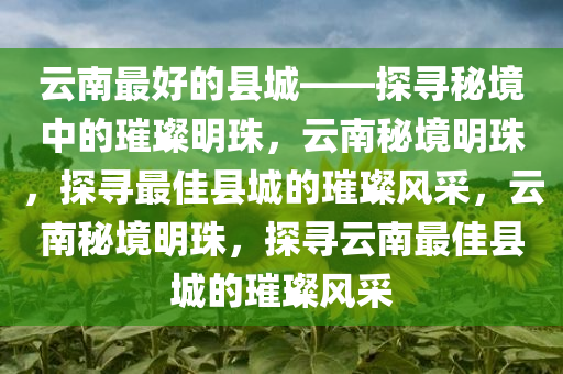 云南最好的县城——探寻秘境中的璀璨明珠，云南秘境明珠，探寻最佳县城的璀璨风采，云南秘境明珠，探寻云南最佳县城的璀璨风采