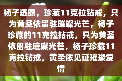 杨子透露，珍藏11克拉钻戒，只为黄圣依留驻璀璨光芒，杨子珍藏的11克拉钻戒，只为黄圣依留驻璀璨光芒，杨子珍藏11克拉钻戒，黄圣依见证璀璨爱情