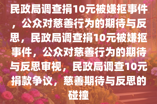 民政局调查捐10元被嫌抠事件，公众对慈善行为的期待与反思，民政局调查捐10元被嫌抠事件，公众对慈善行为的期待与反思审视，民政局调查10元捐款争议，慈善期待与反思的碰撞