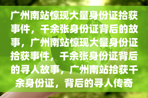 广州南站惊现大量身份证拾获事件，千余张身份证背后的故事，广州南站惊现大量身份证拾获事件，千余张身份证背后的寻人故事，广州南站拾获千余身份证，背后的寻人传奇