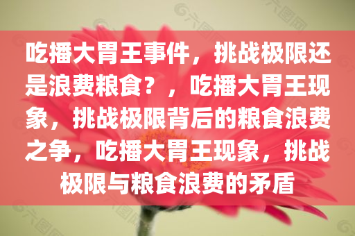 吃播大胃王事件，挑战极限还是浪费粮食？，吃播大胃王现象，挑战极限背后的粮食浪费之争，吃播大胃王现象，挑战极限与粮食浪费的矛盾