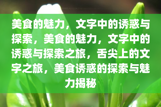 美食的魅力，文字中的诱惑与探索，美食的魅力，文字中的诱惑与探索之旅，舌尖上的文字之旅，美食诱惑的探索与魅力揭秘