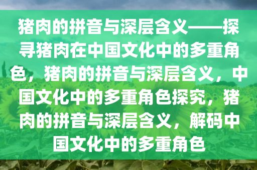 猪肉的拼音与深层含义——探寻猪肉在中国文化中的多重角色，猪肉的拼音与深层含义，中国文化中的多重角色探究，猪肉的拼音与深层含义，解码中国文化中的多重角色