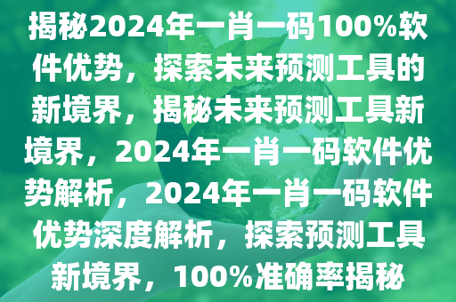 揭秘2024年一肖一码100%软件优势，探索未来预测工具的新境界，揭秘未来预测工具新境界，2024年一肖一码软件优势解析，2024年一肖一码软件优势深度解析，探索预测工具新境界，100%准确率揭秘