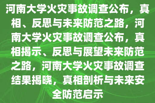 河南大学火灾事故调查公布，真相、反思与未来防范之路，河南大学火灾事故调查公布，真相揭示、反思与展望未来防范之路，河南大学火灾事故调查结果揭晓，真相剖析与未来安全防范启示