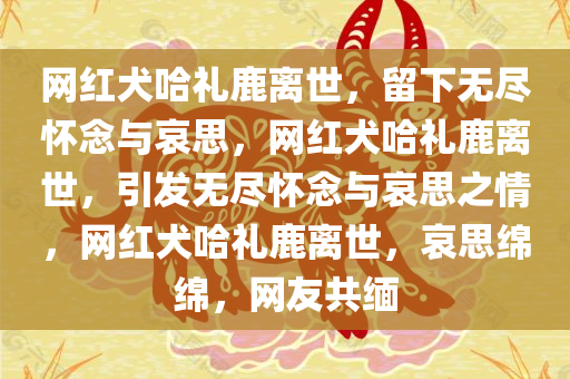 网红犬哈礼鹿离世，留下无尽怀念与哀思，网红犬哈礼鹿离世，引发无尽怀念与哀思之情，网红犬哈礼鹿离世，哀思绵绵，网友共缅