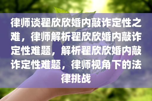 律师谈翟欣欣婚内敲诈定性之难，律师解析翟欣欣婚内敲诈定性难题，解析翟欣欣婚内敲诈定性难题，律师视角下的法律挑战