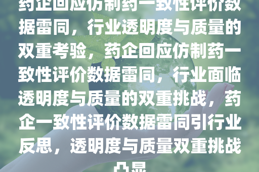 药企回应仿制药一致性评价数据雷同，行业透明度与质量的双重考验，药企回应仿制药一致性评价数据雷同，行业面临透明度与质量的双重挑战，药企一致性评价数据雷同引行业反思，透明度与质量双重挑战凸显