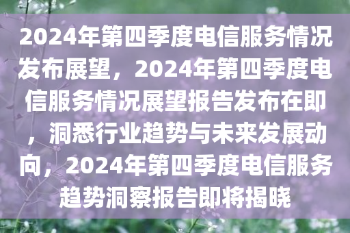 2024年第四季度电信服务情况发布展望，2024年第四季度电信服务情况展望报告发布在即，洞悉行业趋势与未来发展动向，2024年第四季度电信服务趋势洞察报告即将揭晓