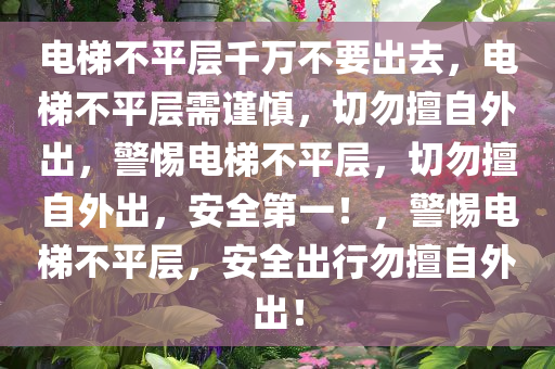 电梯不平层千万不要出去，电梯不平层需谨慎，切勿擅自外出，警惕电梯不平层，切勿擅自外出，安全第一！，警惕电梯不平层，安全出行勿擅自外出！