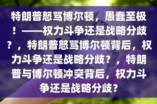 特朗普怒骂博尔顿，愚蠢至极！——权力斗争还是战略分歧？，特朗普怒骂博尔顿背后，权力斗争还是战略分歧？，特朗普与博尔顿冲突背后，权力斗争还是战略分歧？