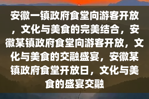 安徽一镇政府食堂向游客开放，文化与美食的完美结合，安徽某镇政府食堂向游客开放，文化与美食的交融盛宴，安徽某镇政府食堂开放日，文化与美食的盛宴交融