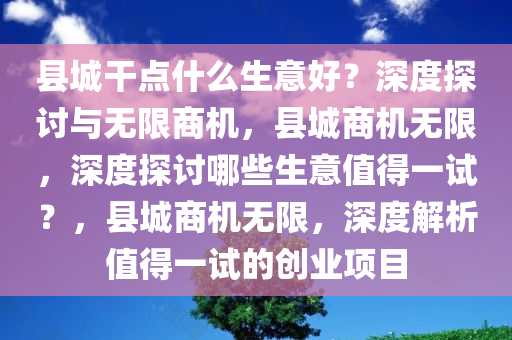 县城干点什么生意好？深度探讨与无限商机，县城商机无限，深度探讨哪些生意值得一试？，县城商机无限，深度解析值得一试的创业项目