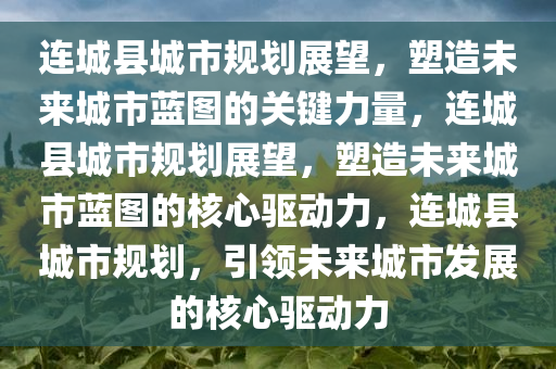 连城县城市规划展望，塑造未来城市蓝图的关键力量，连城县城市规划展望，塑造未来城市蓝图的核心驱动力，连城县城市规划，引领未来城市发展的核心驱动力