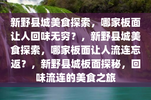 新野县城美食探索，哪家板面让人回味无穷？，新野县城美食探索，哪家板面让人流连忘返？，新野县城板面探秘，回味流连的美食之旅