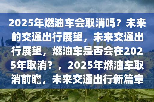 2025年燃油车会取消吗？未来的交通出行展望，未来交通出行展望，燃油车是否会在2025年取消？，2025年燃油车取消前瞻，未来交通出行新篇章