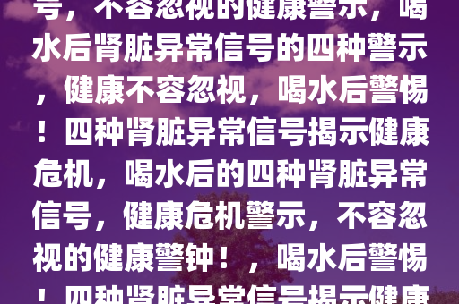 喝水后的四种异常肾脏求救信号，不容忽视的健康警示，喝水后肾脏异常信号的四种警示，健康不容忽视，喝水后警惕！四种肾脏异常信号揭示健康危机，喝水后的四种肾脏异常信号，健康危机警示，不容忽视的健康警钟！，喝水后警惕！四种肾脏异常信号揭示健康危机