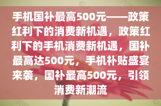 手机国补最高500元——政策红利下的消费新机遇，政策红利下的手机消费新机遇，国补最高达500元，手机补贴盛宴来袭，国补最高500元，引领消费新潮流