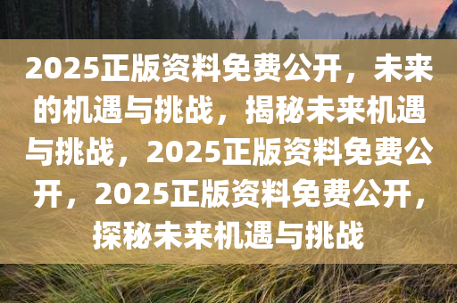 2025正版资料免费公开，未来的机遇与挑战，揭秘未来机遇与挑战，2025正版资料免费公开，2025正版资料免费公开，探秘未来机遇与挑战