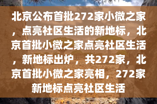 北京公布首批272家小微之家，点亮社区生活的新地标，北京首批小微之家点亮社区生活，新地标出炉，共272家，北京首批小微之家亮相，272家新地标点亮社区生活