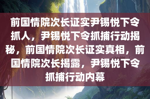 前国情院次长证实尹锡悦下令抓人，尹锡悦下令抓捕行动揭秘，前国情院次长证实真相，前国情院次长揭露，尹锡悦下令抓捕行动内幕