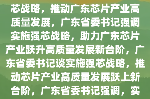 广东省委书记谈实施广东强芯战略，广东省委书记谈实施强芯战略，推动广东芯片产业高质量发展，广东省委书记强调实施强芯战略，助力广东芯片产业跃升高质量发展新台阶，广东省委书记谈实施强芯战略，推动芯片产业高质量发展跃上新台阶，广东省委书记强调，实施强芯战略，引领广东芯片产业迈向高质量发展新高峰