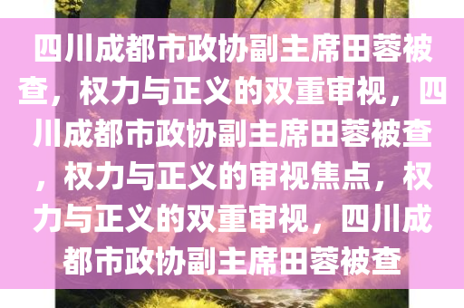 四川成都市政协副主席田蓉被查，权力与正义的双重审视，四川成都市政协副主席田蓉被查，权力与正义的审视焦点，权力与正义的双重审视，四川成都市政协副主席田蓉被查