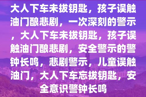 大人下车未拔钥匙，孩子误触油门酿悲剧，一次深刻的警示，大人下车未拔钥匙，孩子误触油门酿悲剧，安全警示的警钟长鸣，悲剧警示，儿童误触油门，大人下车忘拔钥匙，安全意识警钟长鸣