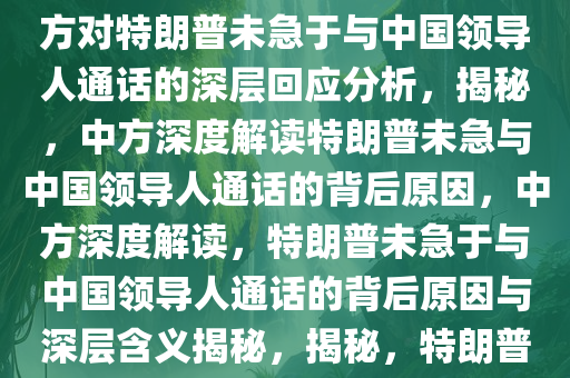 中方回应特朗普不急同中国领导人通话背后的深层含义，中方对特朗普未急于与中国领导人通话的深层回应分析，揭秘，中方深度解读特朗普未急与中国领导人通话的背后原因，中方深度解读，特朗普未急于与中国领导人通话的背后原因与深层含义揭秘，揭秘，特朗普未急与中国领导人通话的深层原因及中方回应