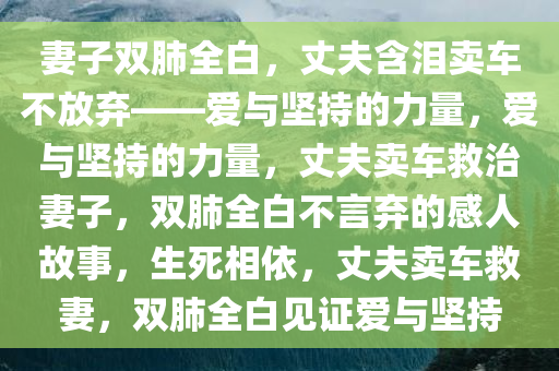 妻子双肺全白，丈夫含泪卖车不放弃——爱与坚持的力量，爱与坚持的力量，丈夫卖车救治妻子，双肺全白不言弃的感人故事，生死相依，丈夫卖车救妻，双肺全白见证爱与坚持