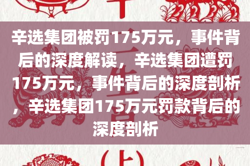 辛选集团被罚175万元，事件背后的深度解读，辛选集团遭罚175万元，事件背后的深度剖析，辛选集团175万元罚款背后的深度剖析