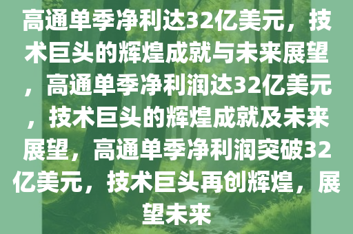 高通单季净利达32亿美元，技术巨头的辉煌成就与未来展望，高通单季净利润达32亿美元，技术巨头的辉煌成就及未来展望，高通单季净利润突破32亿美元，技术巨头再创辉煌，展望未来