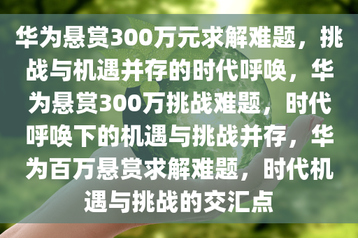 华为悬赏300万元求解难题，挑战与机遇并存的时代呼唤，华为悬赏300万挑战难题，时代呼唤下的机遇与挑战并存，华为百万悬赏求解难题，时代机遇与挑战的交汇点